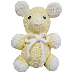 Handmade Yellow & White Crochet Amigurumi Teddy‎ Bear With Bow Plush Toy Unused